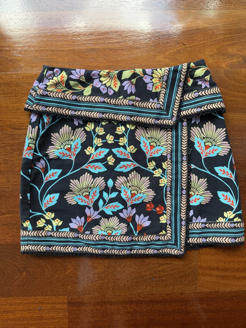 FARM Rio Black Floral Border Wrap Mini Skirt